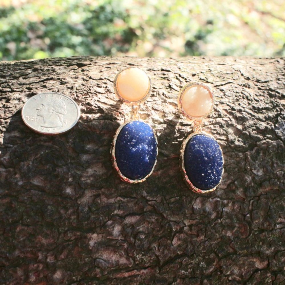 Anthropologie Druzy Blue Teardrop Dangle Earrings - Picture 6 of 10